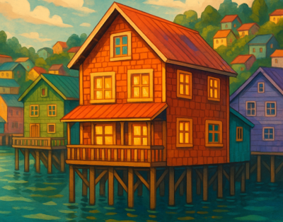 La habitacion en el palafito animado